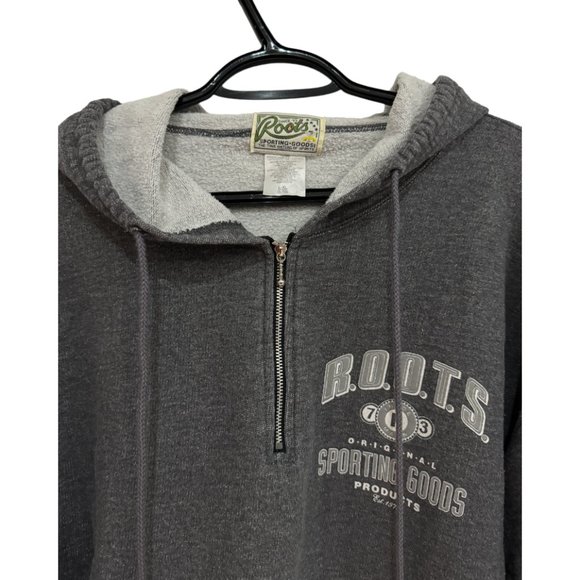 Roots Sporting Goods Grey Quarter Zip Hoodie Vintage - Size L-XL - Picture 2 of 4